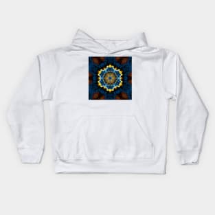 Psychedelic Mandala Flower Blue Yellow and Orange Kids Hoodie